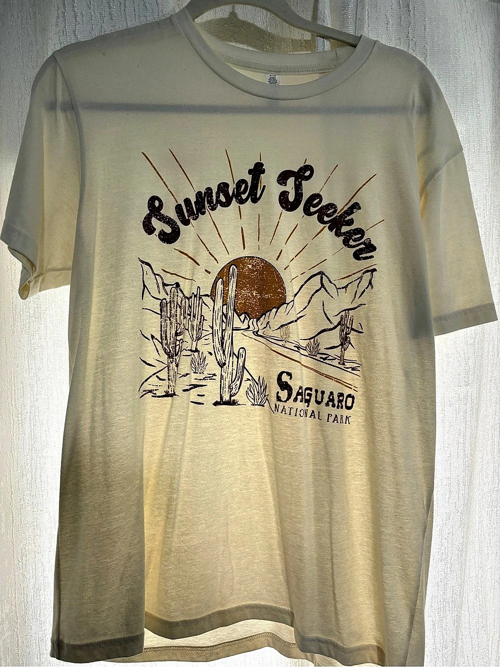 Saguaro National Park Sunset Saguaro graphic tee Graphic Tee in Cream